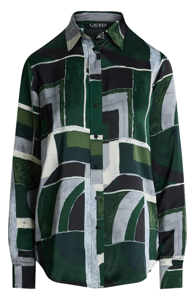 Lauren Ralph Lauren Classic Fit Geo Print Charmeuse Button-Up Shirt, Alternate, color, Black/ Green/ Cream