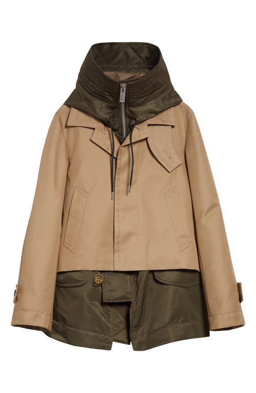 Sacai Hooded Mixed Media Jacket In Multi
