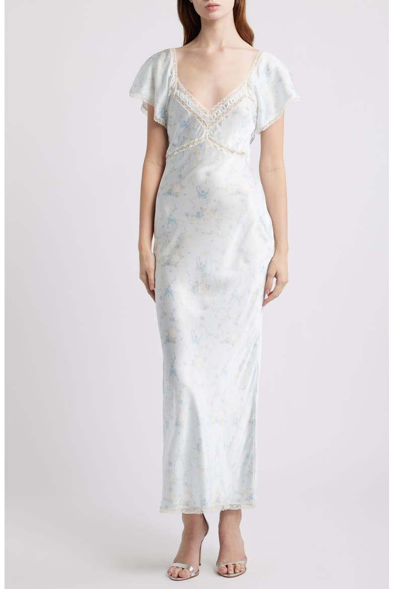 Eline Floral Print Lace Trim Silk Maxi Dress (Women) | Nordstrom
