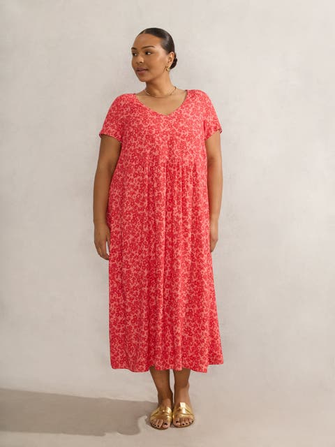 Short Sleeve V-Neck Midi Dress