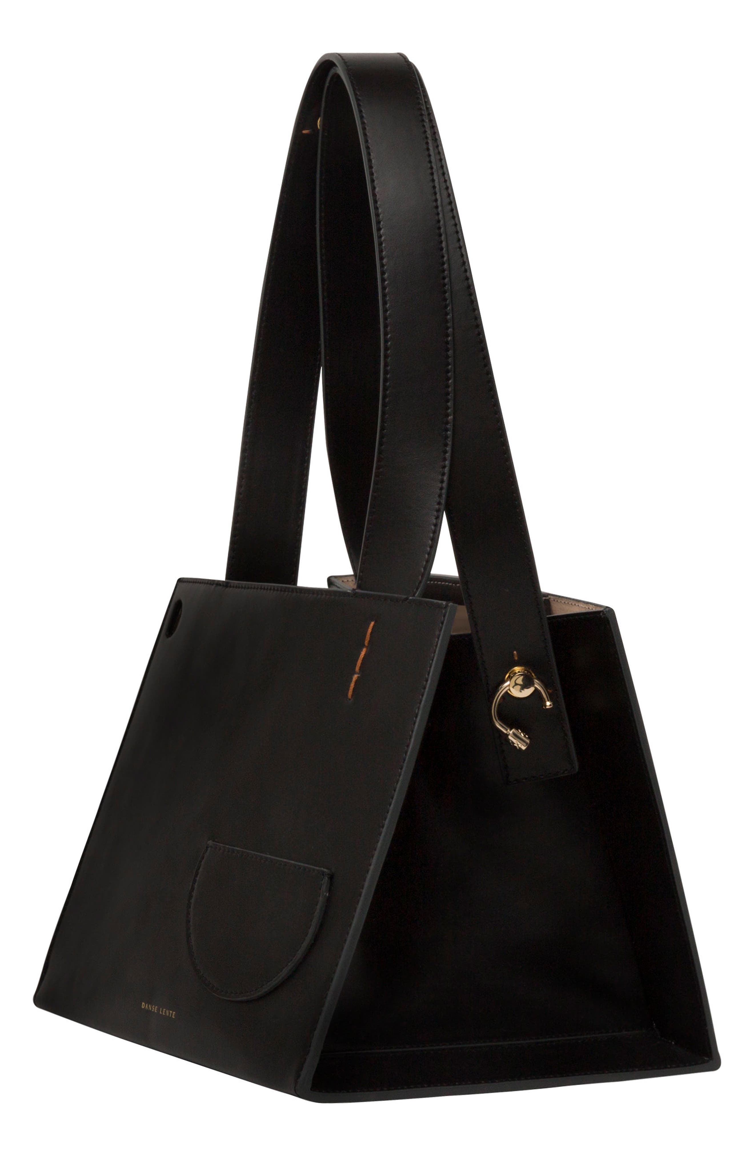 Margot Leather & Genuine Shearling Tote Bag, Alternate, color, BLACK