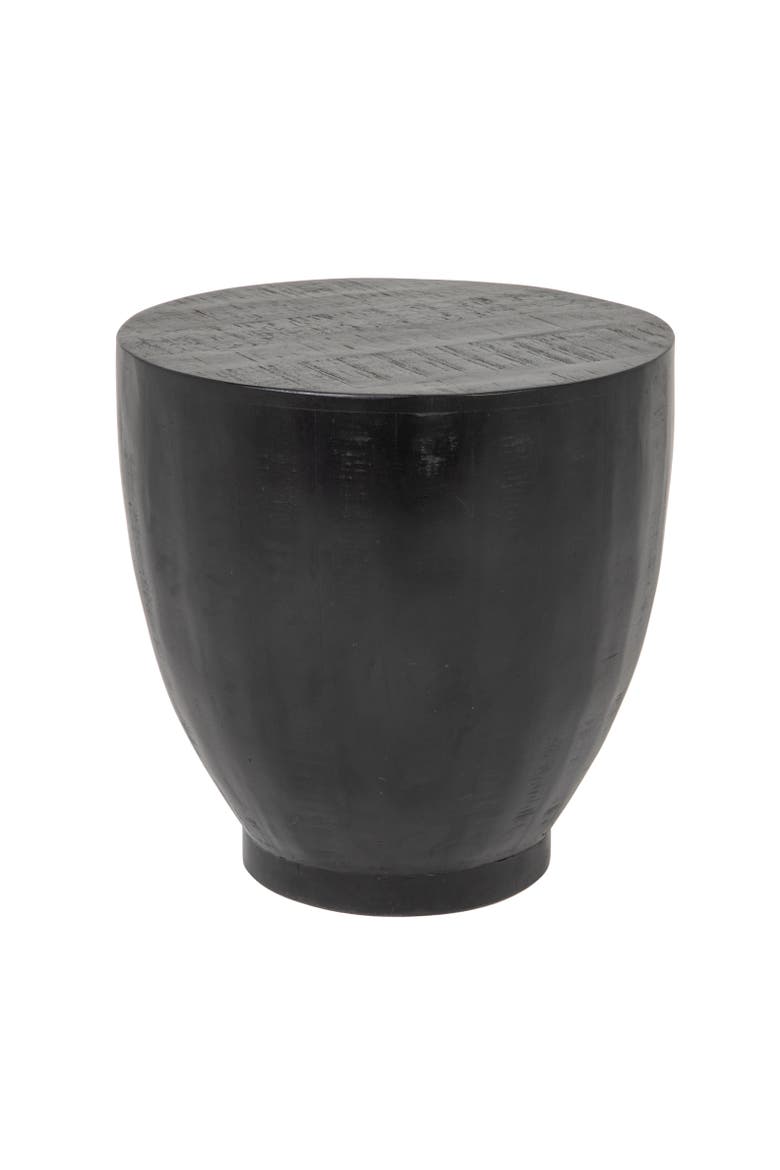Round Drum End Table with Combed Finish, Main, color, Black