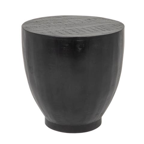 Round Drum End Table with Combed Finish