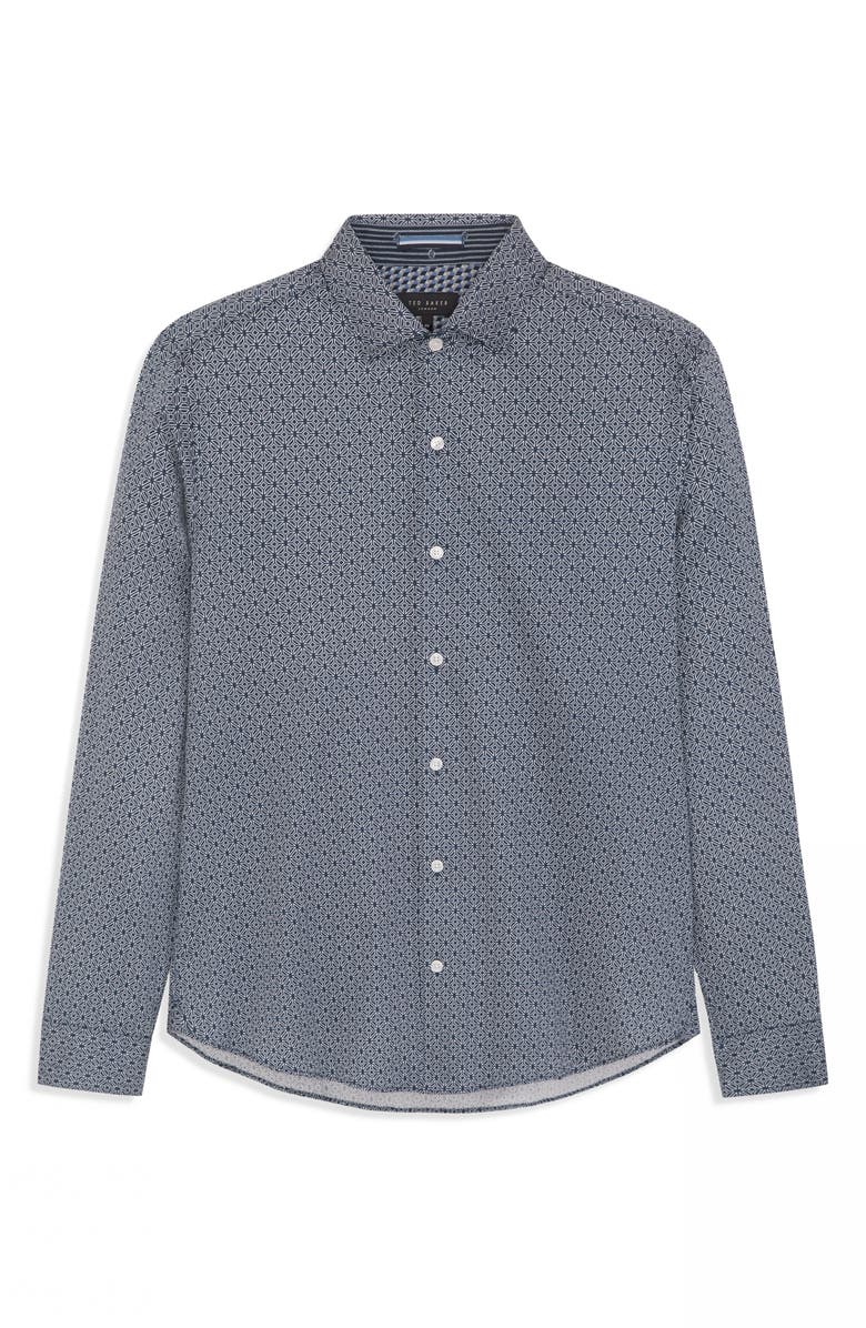 Ted Baker Soren Clarot Print Long Sleeve Button-Up Shirt, Alternate, color, Dark Denim