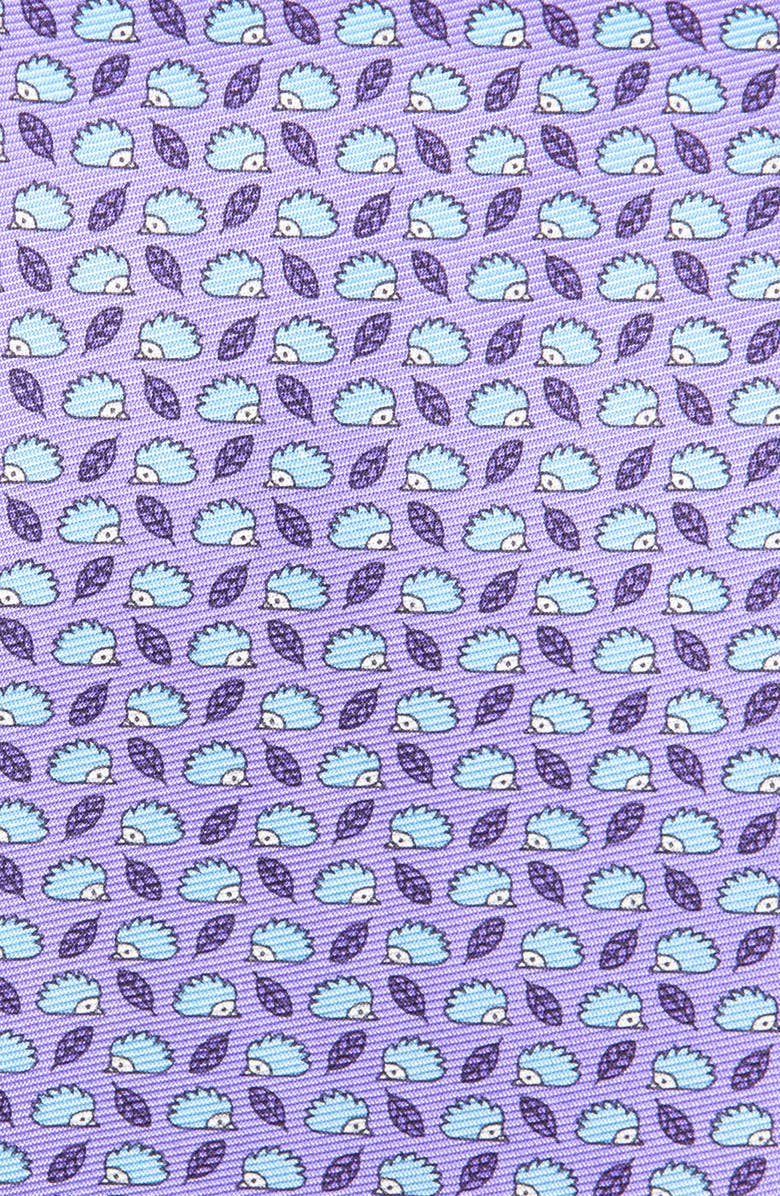ZEGNA TIES Hedgehog & Leaf Print Silk Tie, Alternate, color, Purple
