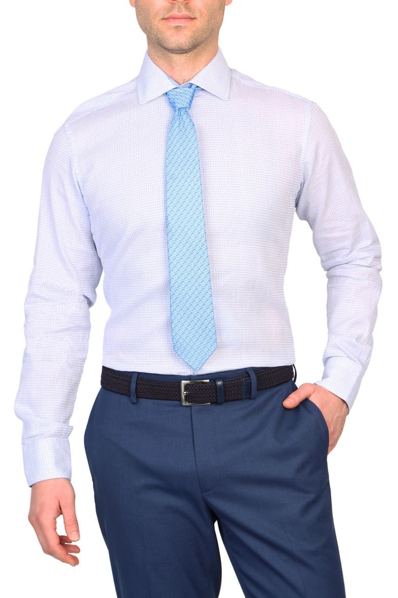 Trim Fit Dobby Non-Iron Stretch Dress Shirt, Alternate, color, SKY BLUE