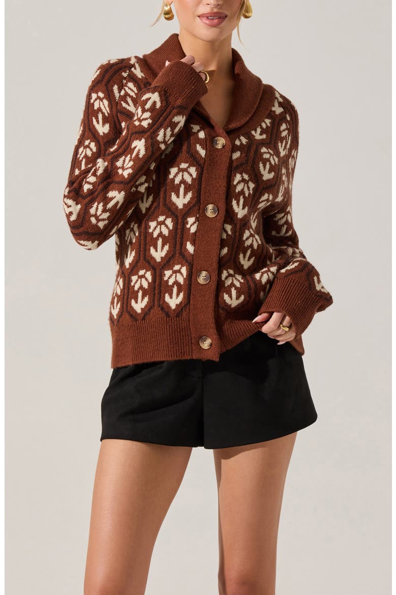 Marcenia Shawl Collar Cardigan, Alternate, color, BROWN FLORAL