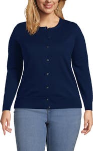 Lands' End Plus Size Fine Gauge Cotton Cardigan Sweater