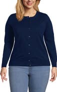 Lands' End Plus Size Fine Gauge Cotton Cardigan Sweater