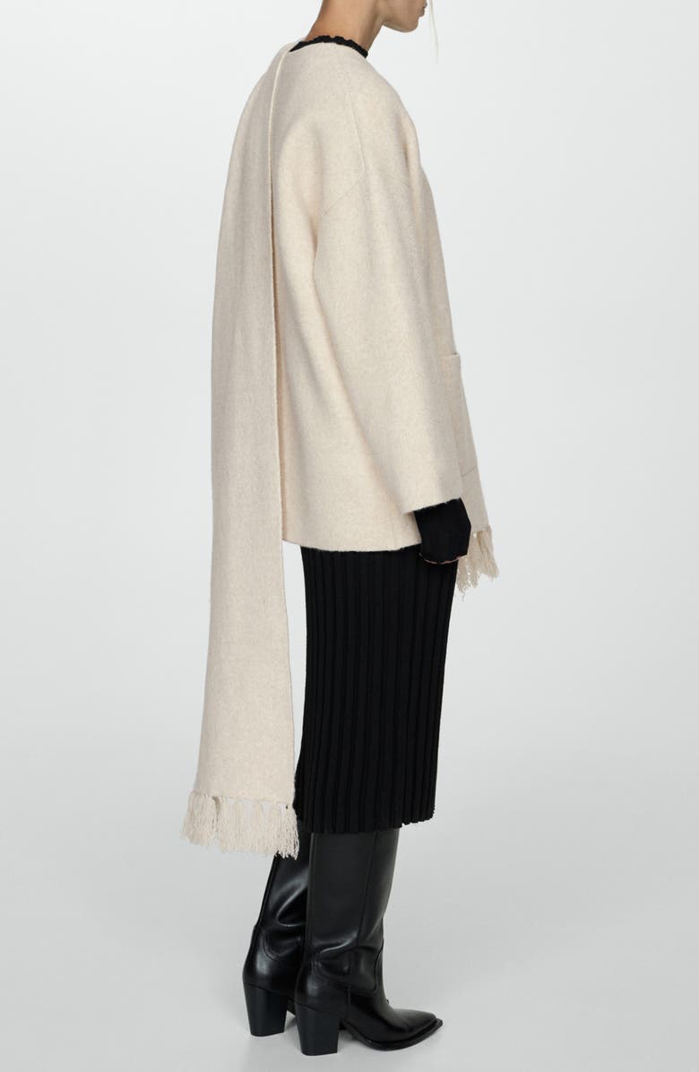 MANGO Felt Coat with Removable Scarf Detail, Alternate, color, Ecru