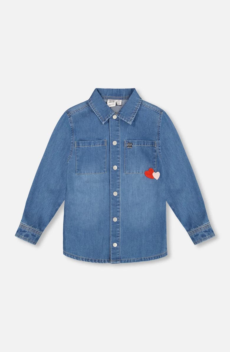 Deux par Deux Denim Shirt with Patch Pockets and Apple Patch, Main, color,