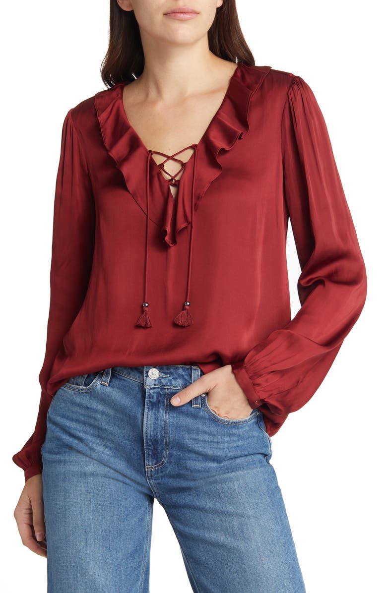 PAIGE Ilara Ruffle Blouse, Main, color, Burgundy