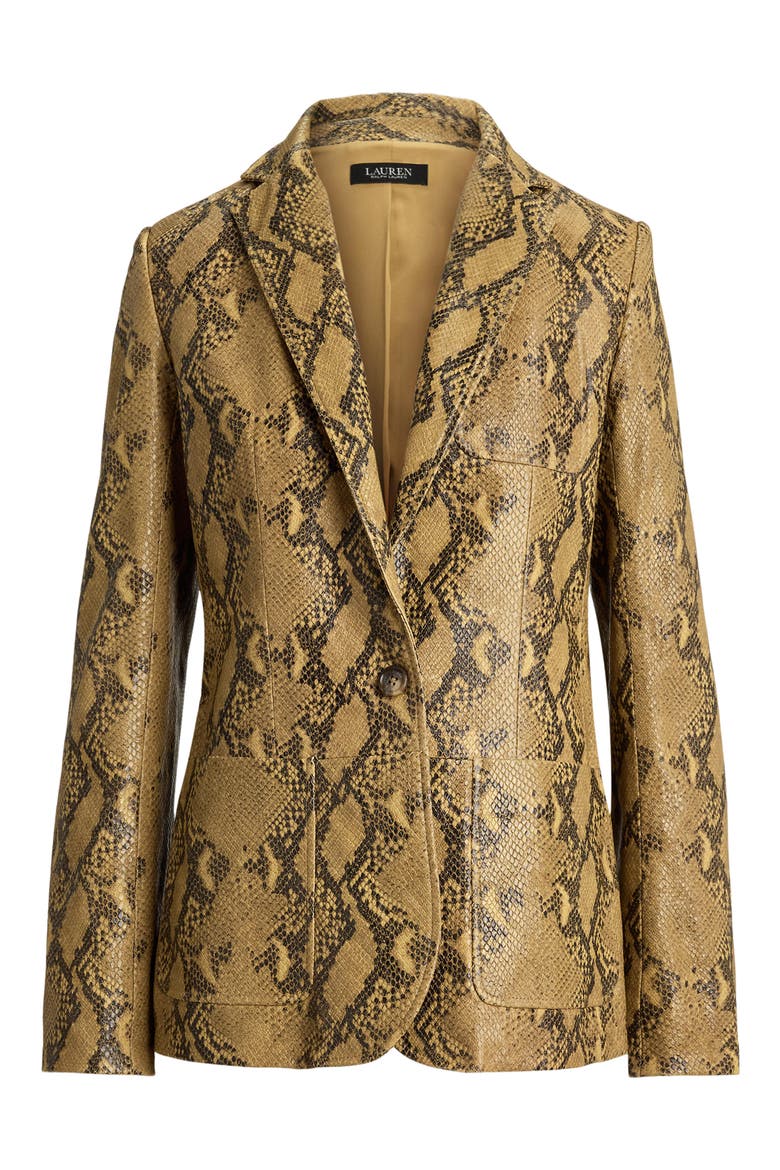 Snake Embossed Leather Blazer, Alternate, color, BEIGE