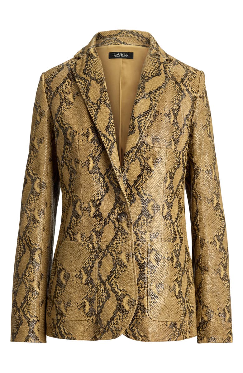 Lauren Ralph Lauren Snake Embossed Leather Blazer, Alternate, color, Beige