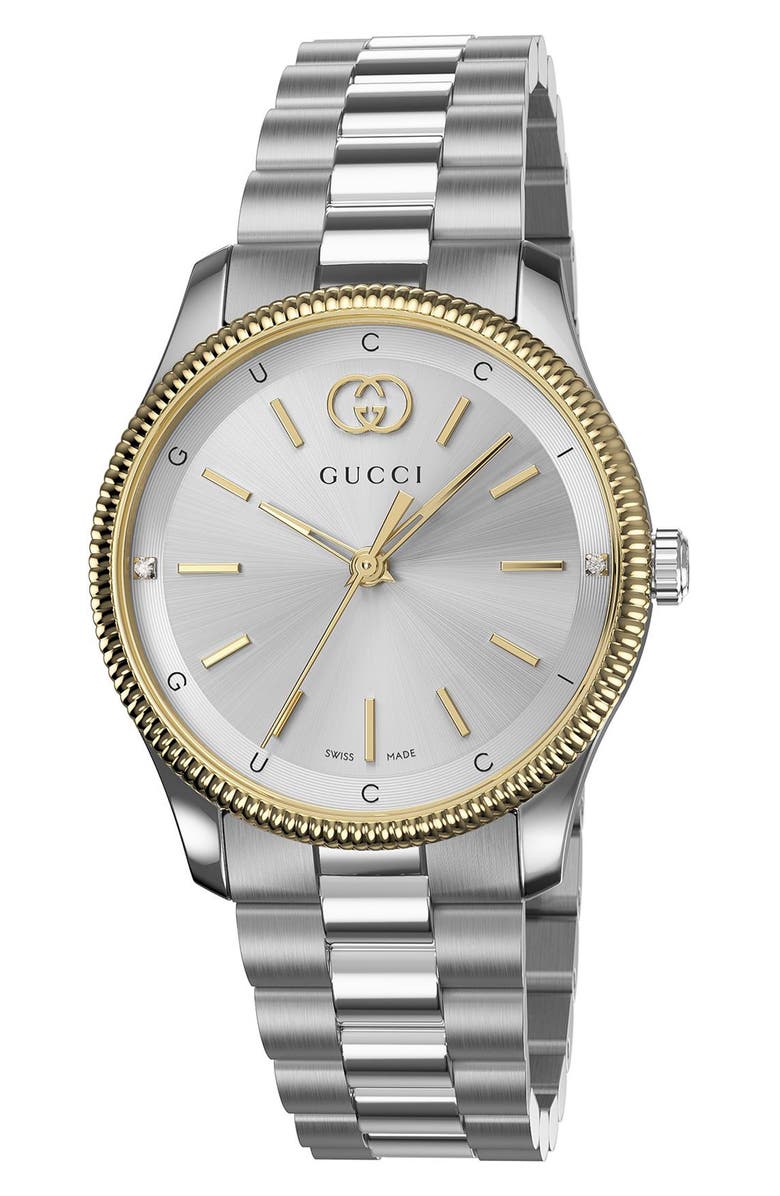 Gucci G-Timeless Diamond Slim Bracelet Watch, 29mm, Main, color, Silver