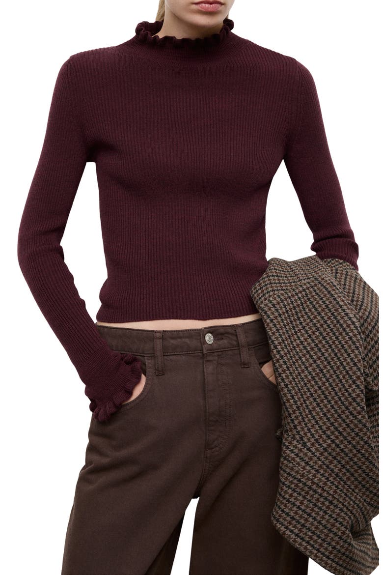 Scallop Mock Neck Sweater, Main, color, WINE