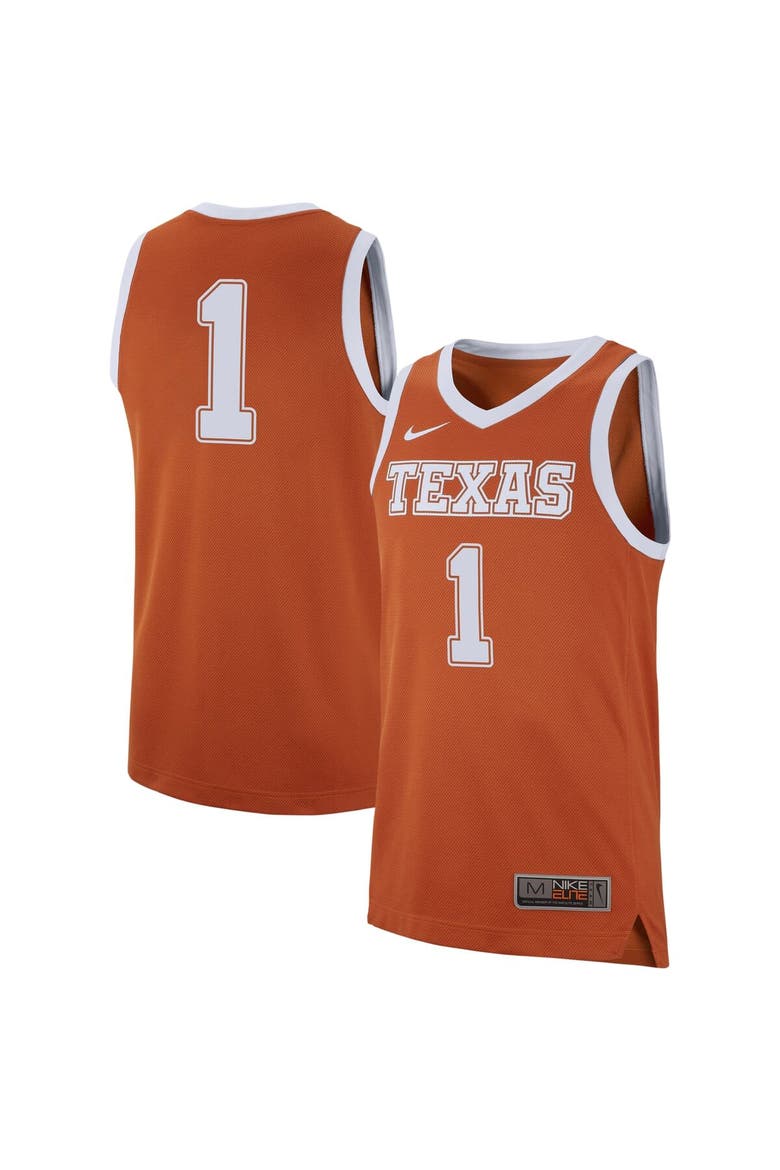 Men's Nike #1 Burnt Orange Texas Longhorns Replica Jersey, Alternate, color, Burnt Orange