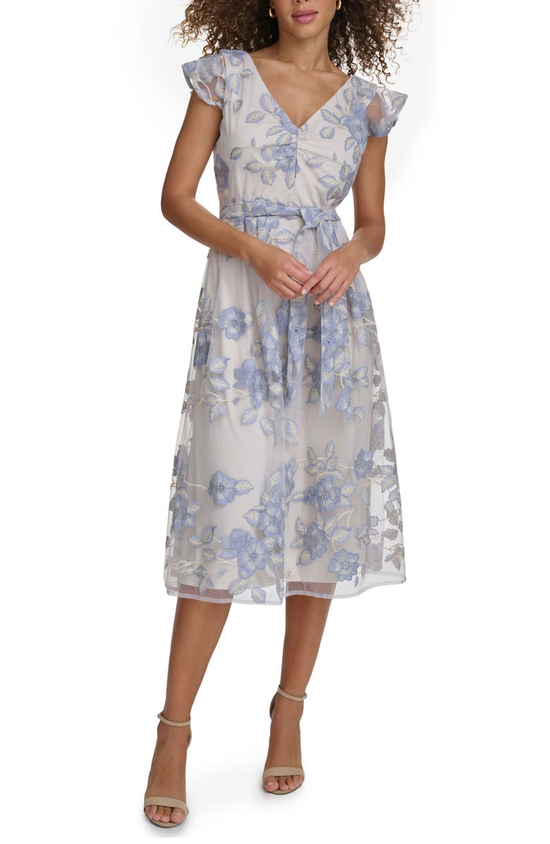 Kensie Embroidered Mesh Fit & Flare Dress | Nordstromrack