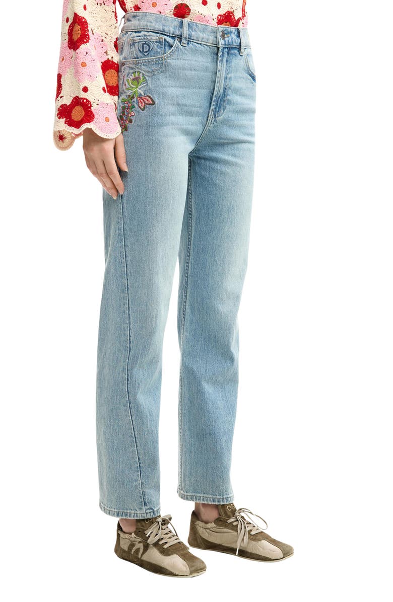 Desigual Floral Embroidery Slim Fit Jeans, Alternate, color, Medium Blue