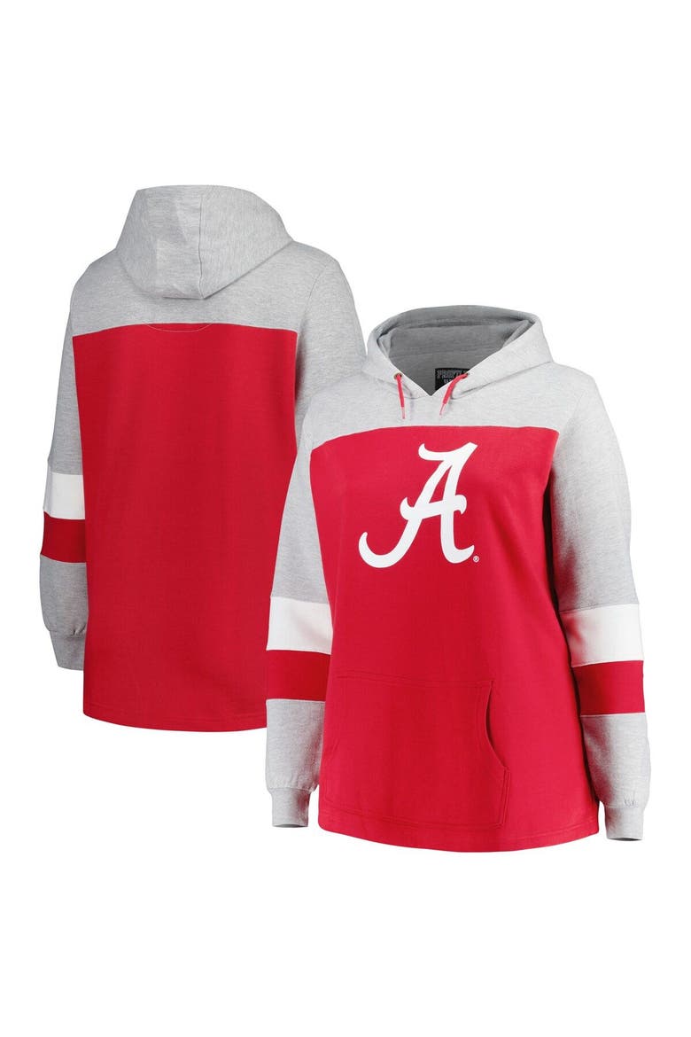Women's Crimson Alabama Crimson Tide Plus Size Color-Block Pullover Hoodie, Main, color, Crimson