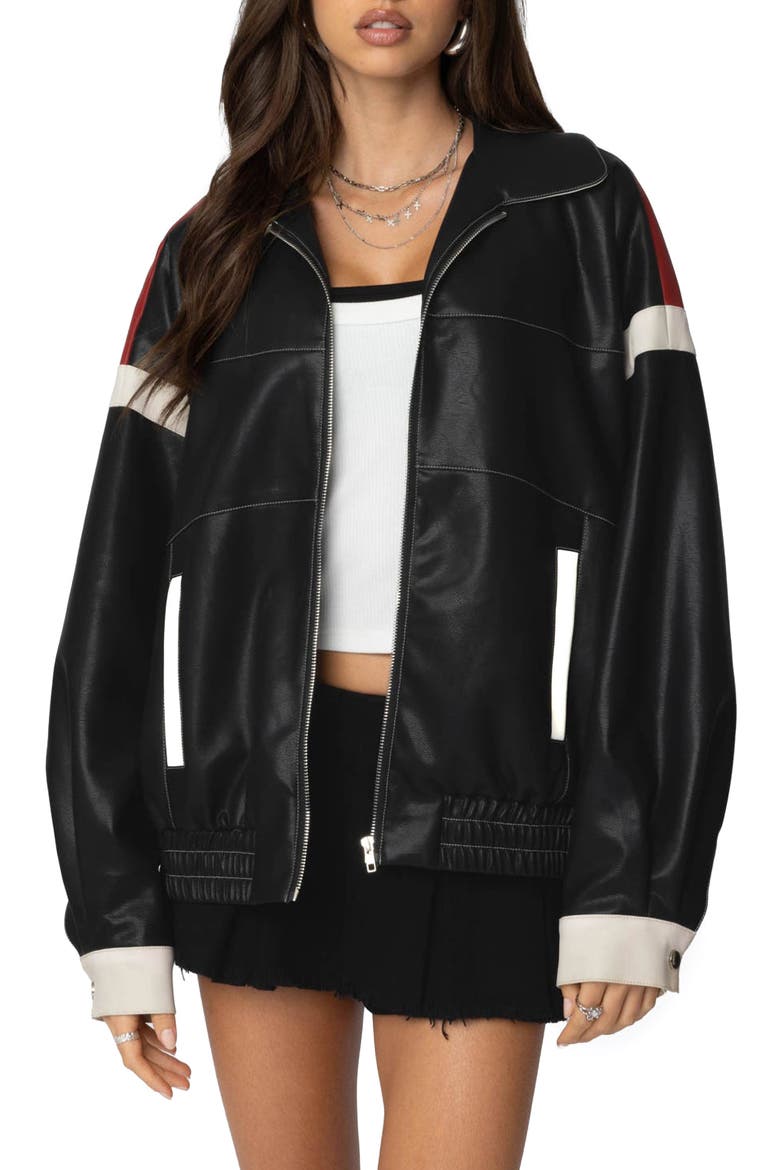 North Star Faux Leather Bomber Jacket, Main, color, MIX