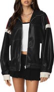EDIKTED North Star Faux Leather Bomber Jacket