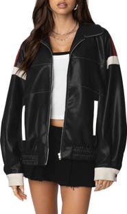 EDIKTED North Star Faux Leather Bomber Jacket
