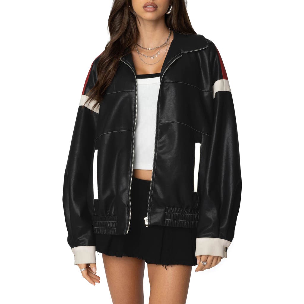 Edikted North Star Faux Leather Bomber Jacket In Mix