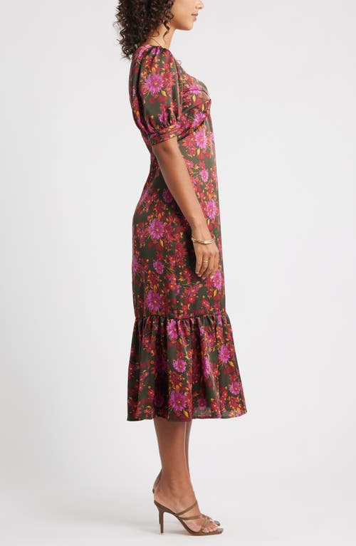 Chelsea28 Twist Front Puff Sleeve Satin Midi Dress In Multi