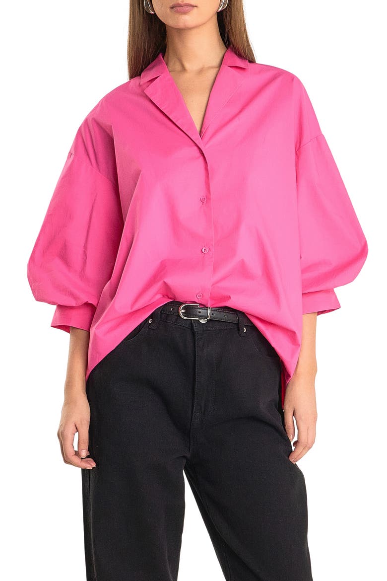 Blouson Sleeve Cotton Shirt, Main, color, FUCHSIA