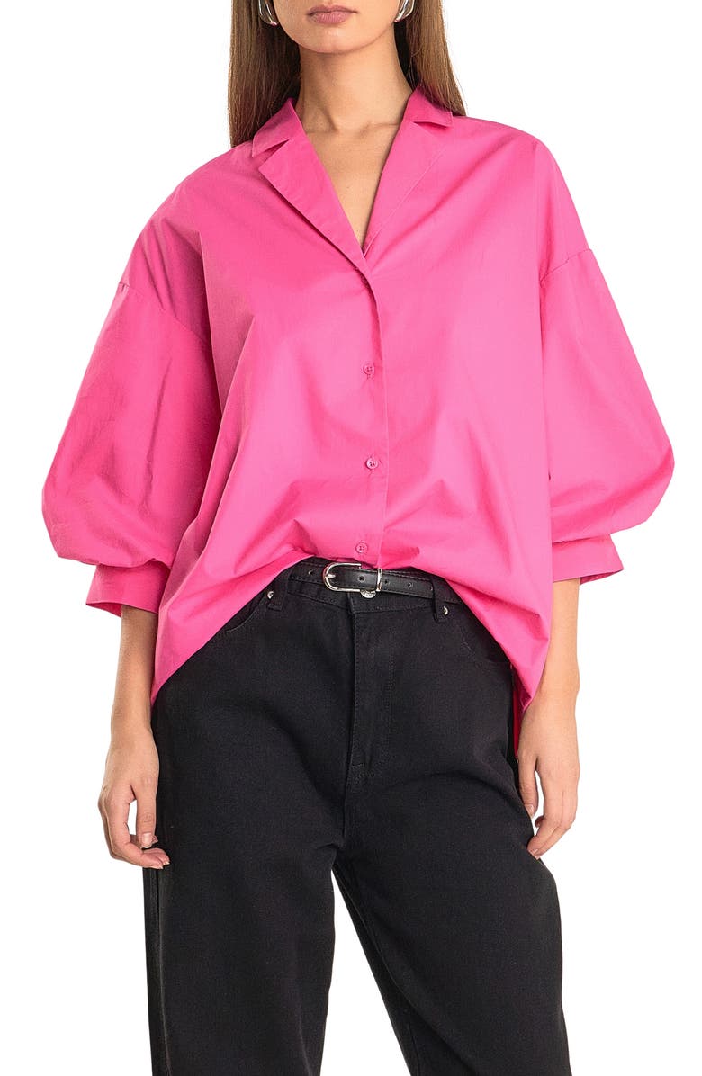 Endless Rose Blouson Sleeve Cotton Shirt, Main, color, Fuchsia