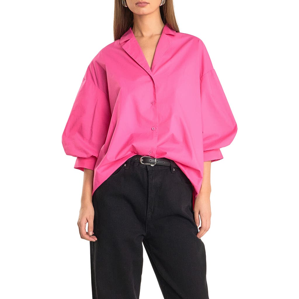 Endless Rose Blouson Sleeve Cotton Shirt In Fuchsia