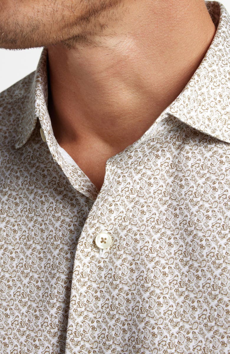 David Donahue Micropaisley Print Cotton Button-Up Shirt, Alternate, color, White/ Dune