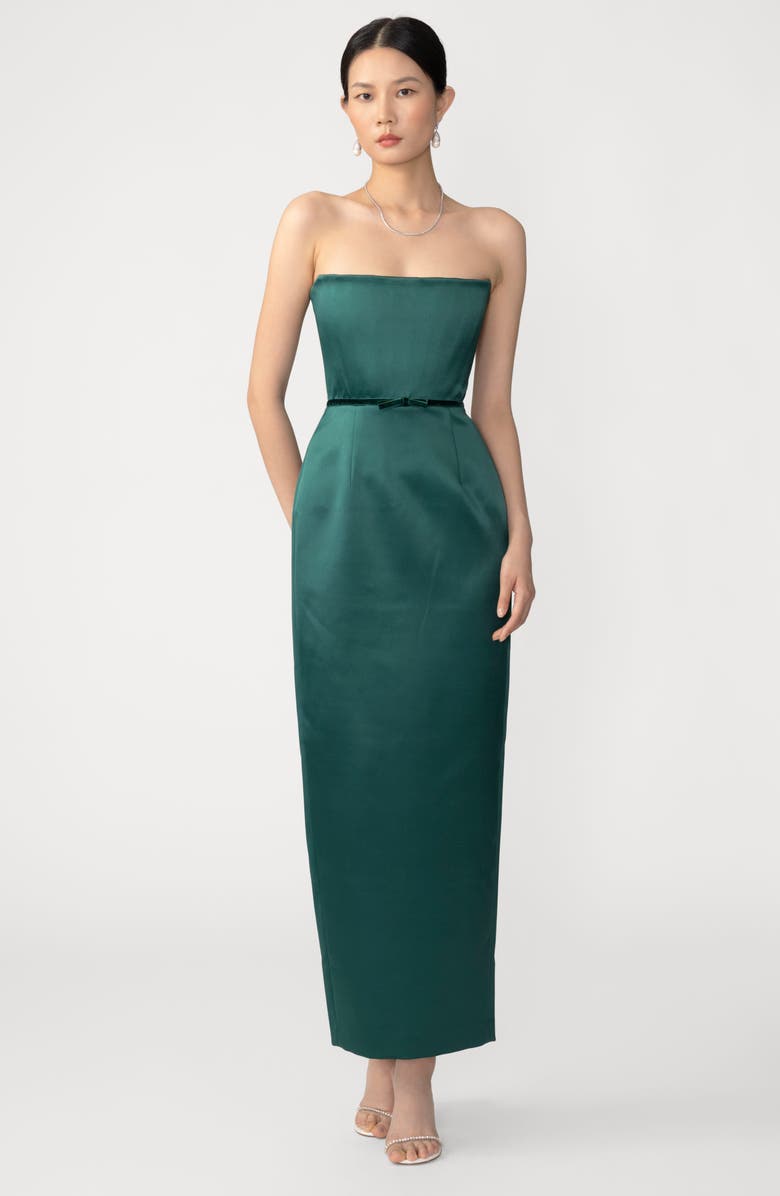 SAU LEE Taylor Satin Gown, Alternate, color, Emerald