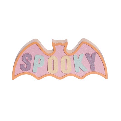 Halloween Glitter Bat Block Decoration