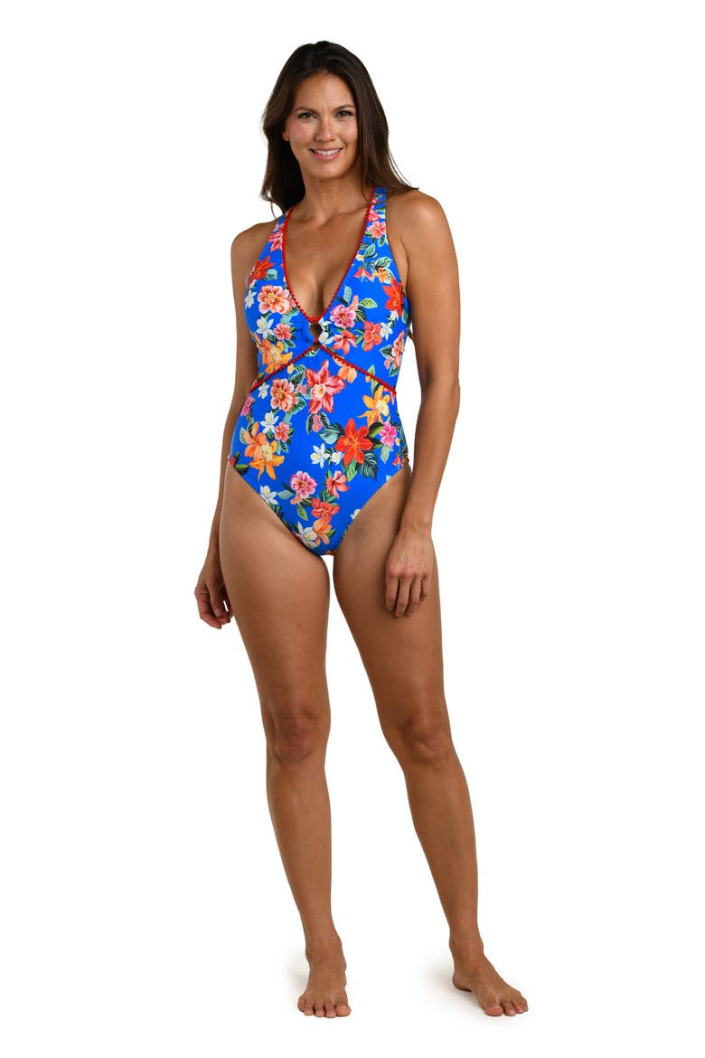 Modern Plunge One-Piece Swimsuit, Alternate, color, BLUE MULTI