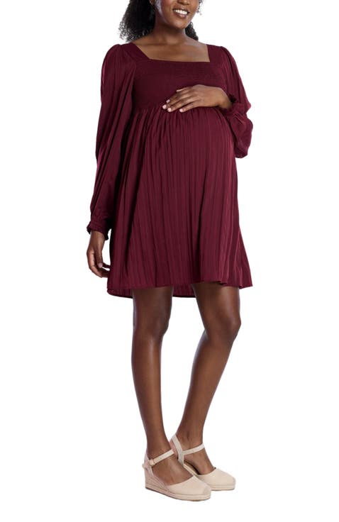 Smocked Babydoll Long Sleeve Mini Dress
