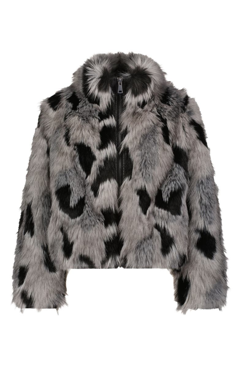 Lyla Grant Fur-Free Fox (Faux Fur) Jacket, Stand Collar, Alternate, color, Black/Gray