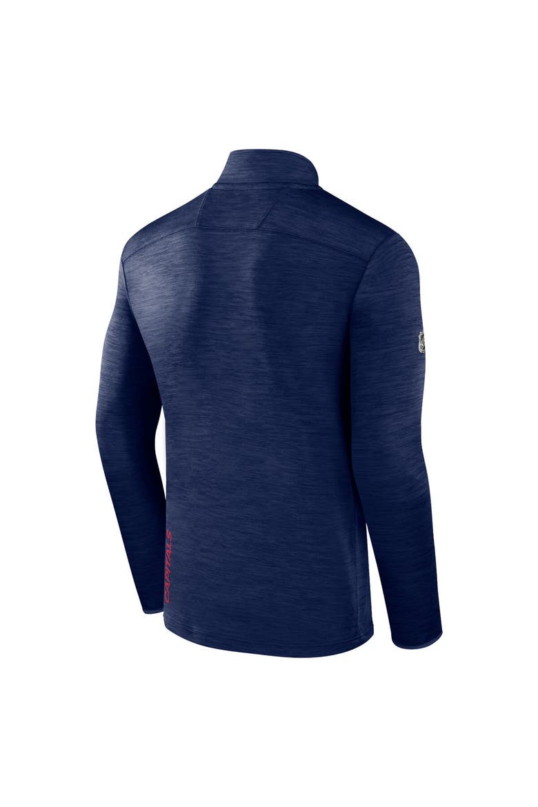 Men's Fanatics Branded  Heather Navy Washington Capitals Authentic Pro Quarter-Zip Pullover Top, Alternate, color, Heather Navy