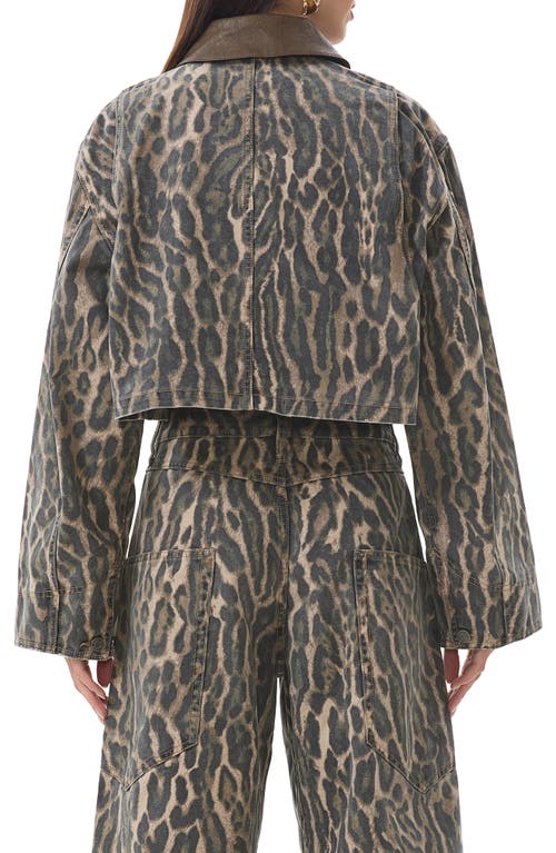 Afrm Wrenley Leopard Crop Denim Jacket In Gray