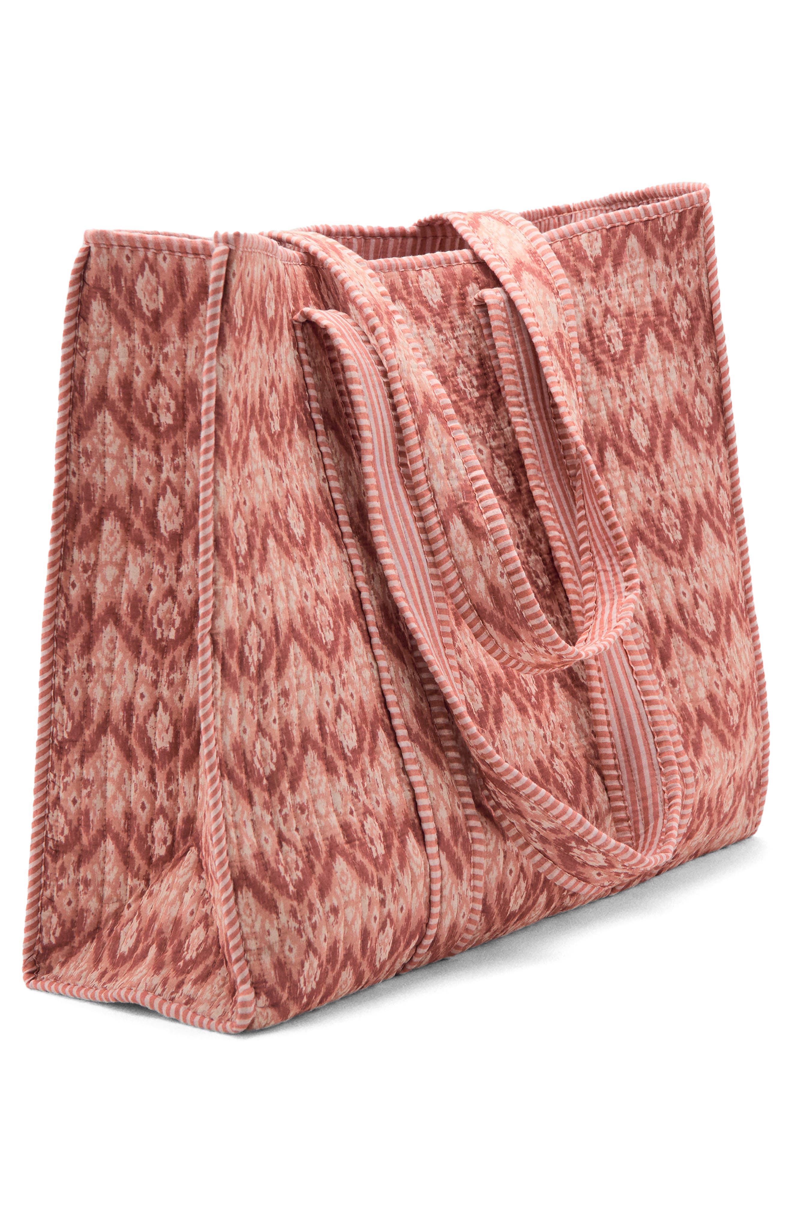 MANGO TEEN Ikat Print Quilted Cotton Tote Bag, Alternate, color, Orange
