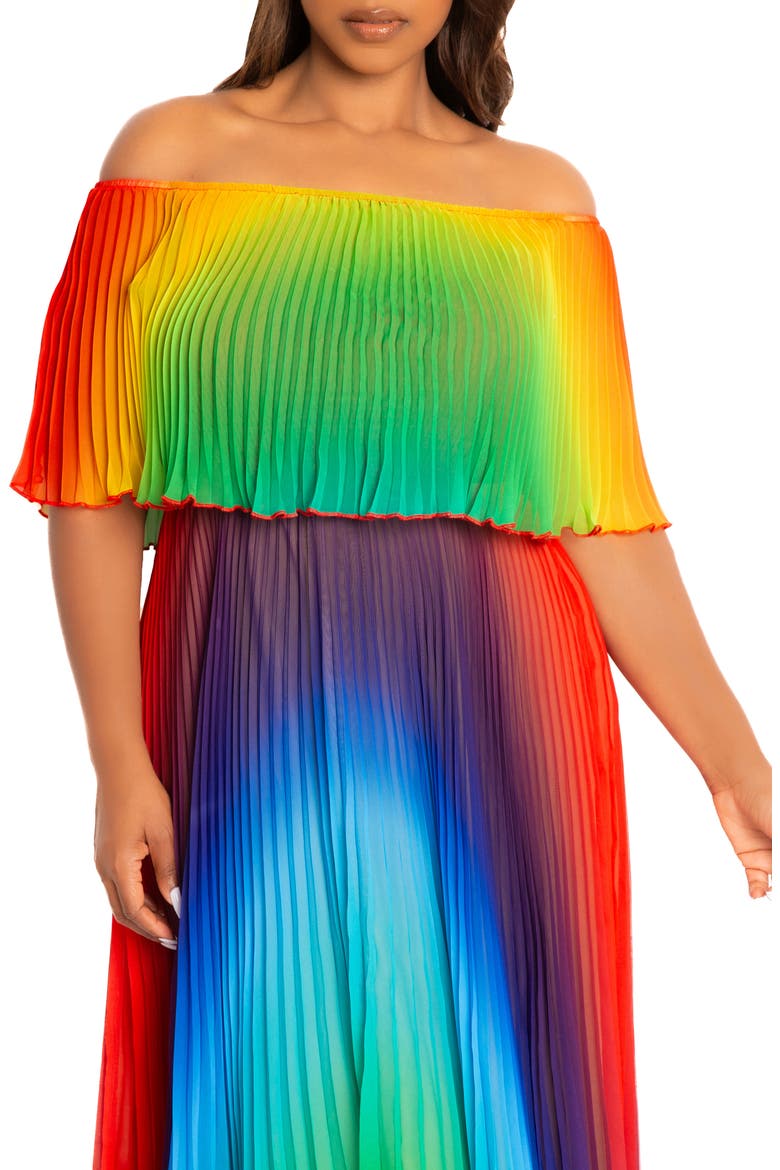 Floral Pleated Off the Shoulder Maxi Dress, Alternate, color, MULTI