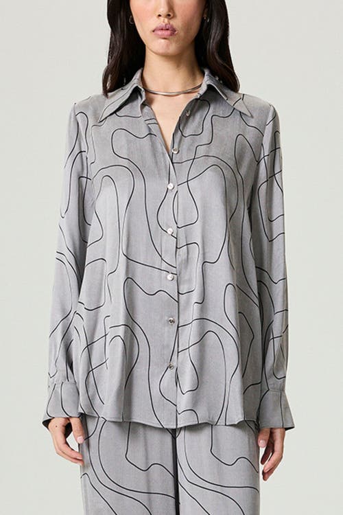 Nocturne Printed Draped Long Sleeve Shirt In Gray