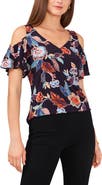 Chaus Print Cold Shoulder Top