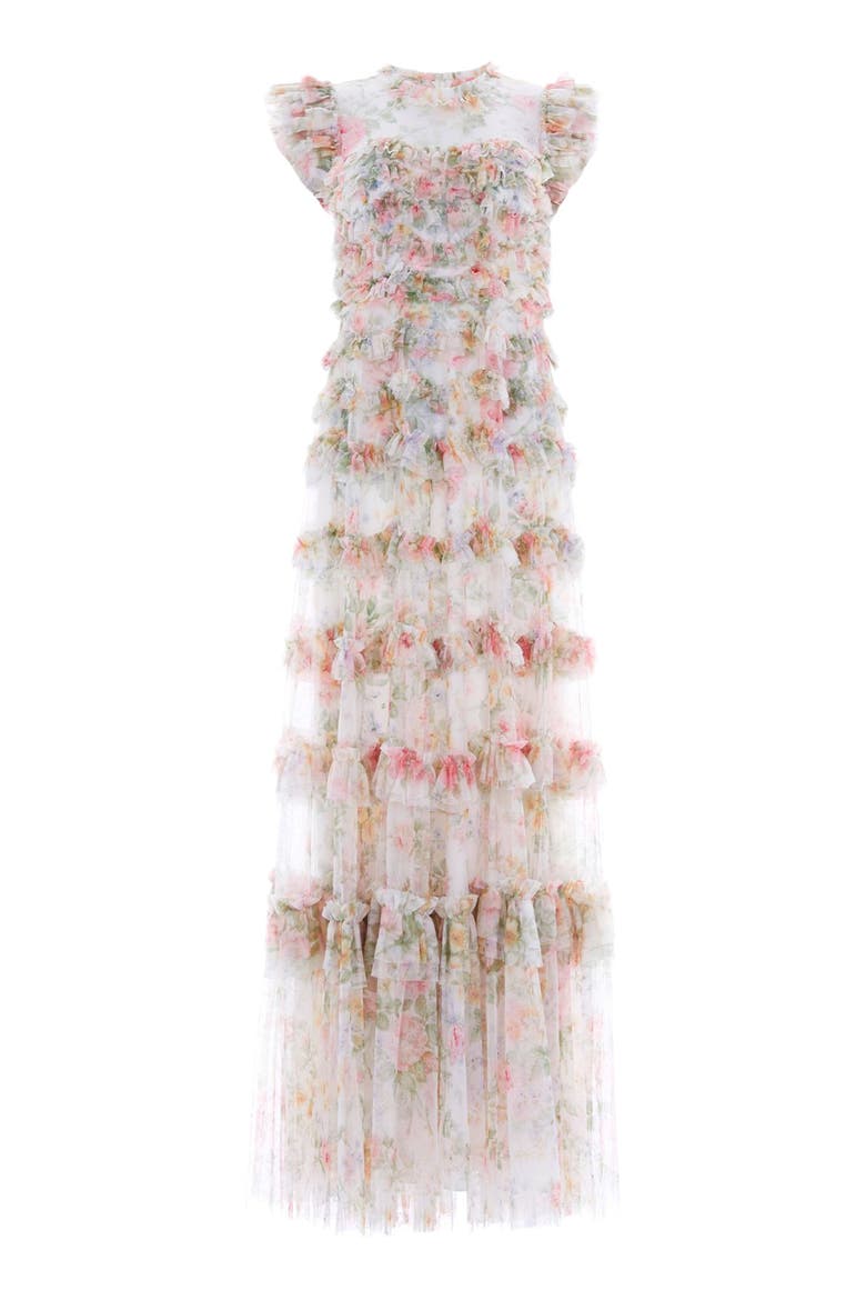 Pompadour Garden Round Neck Gown, Alternate, color, Moonshine