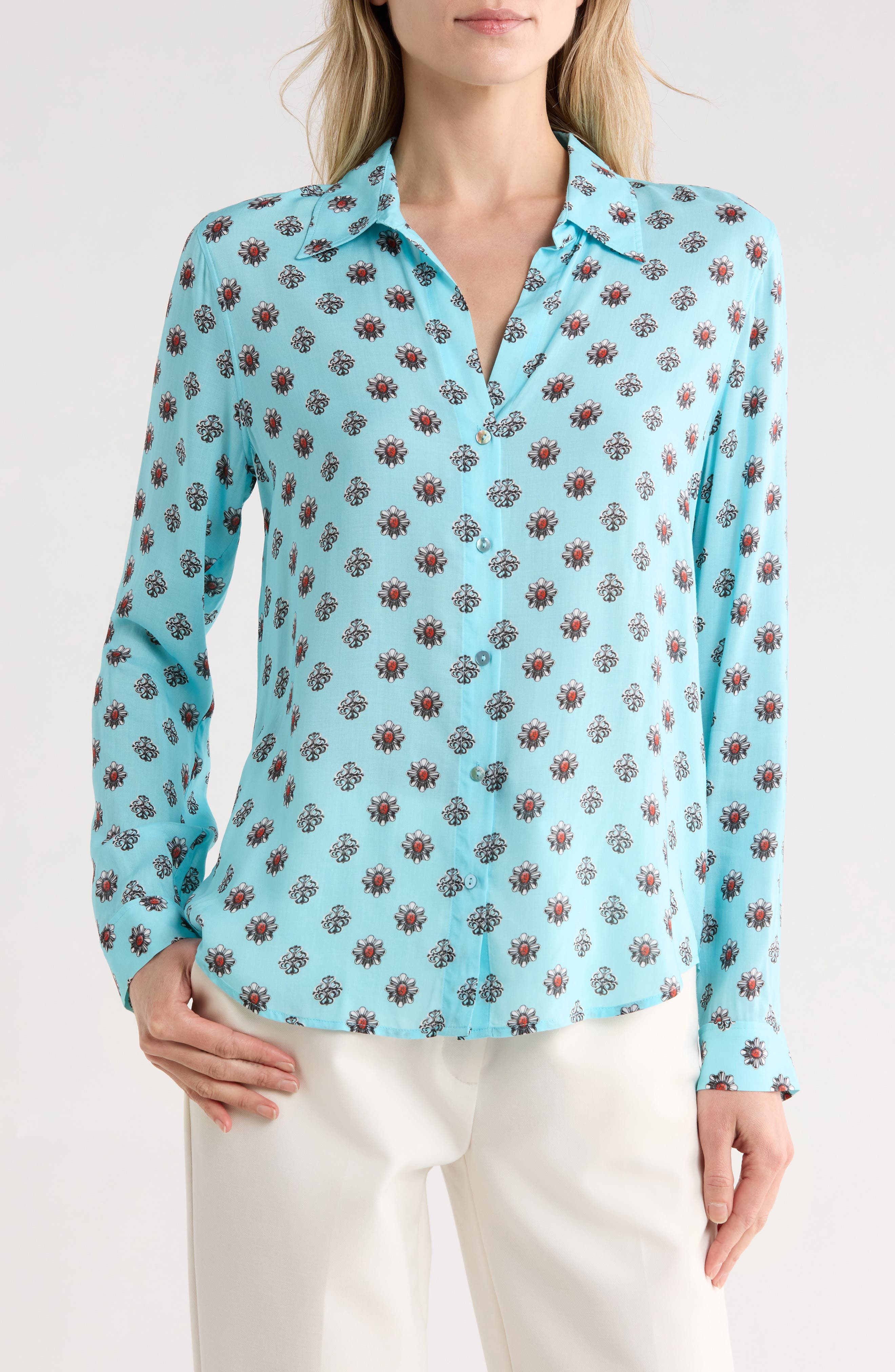 L'AGENCE Holly Print Button-Up Shirt