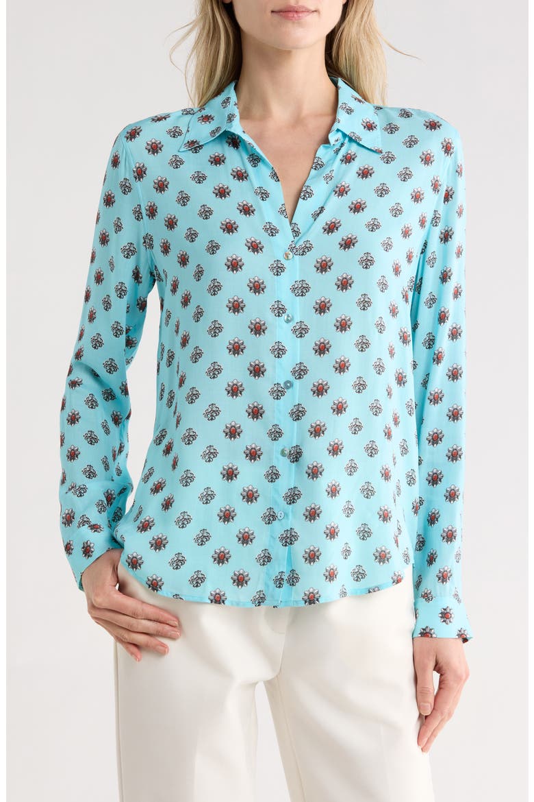 Holly Print Button-Up Shirt, Main, color, LT TURQUOISE/CORAL STONE FOULA