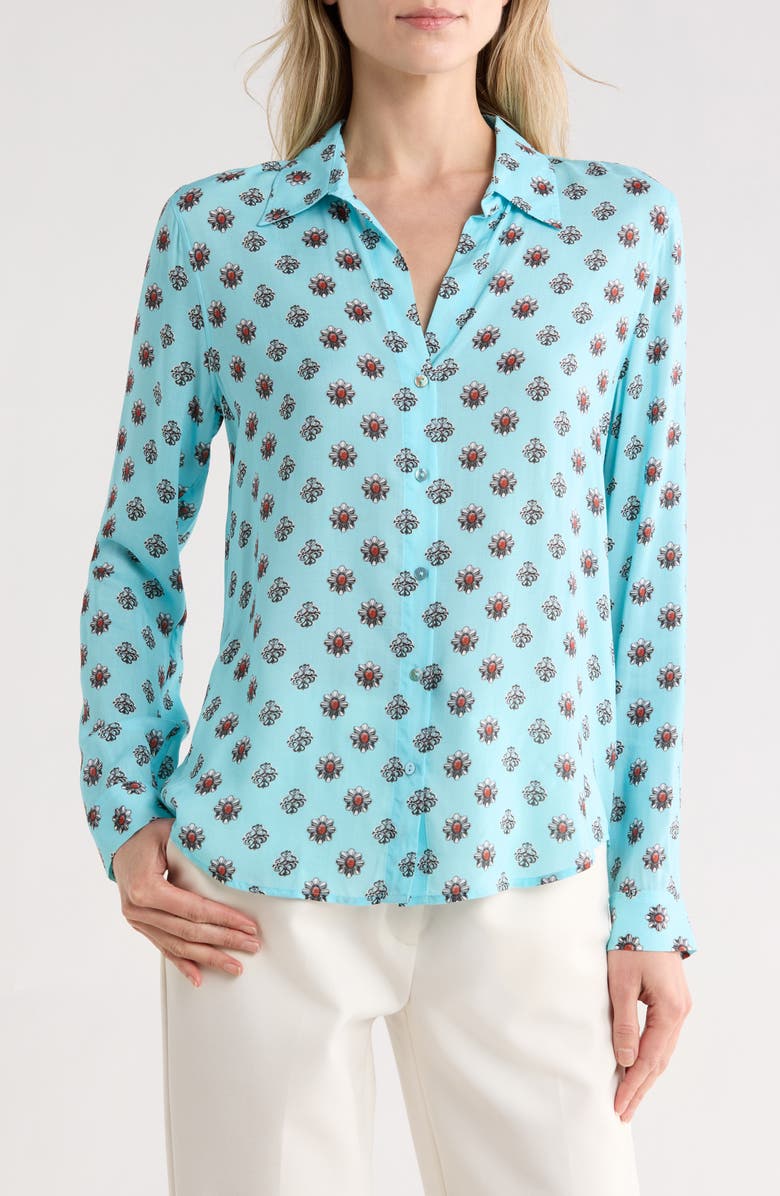 L'AGENCE Holly Print Button-Up Shirt, Main, color, Lt Turquoise/Coral Stone Foula