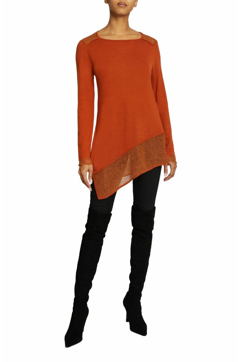 Wella Asymmetrical Knit Sweater In Merino Wool, Alternate, color, SEDONA ORANGE