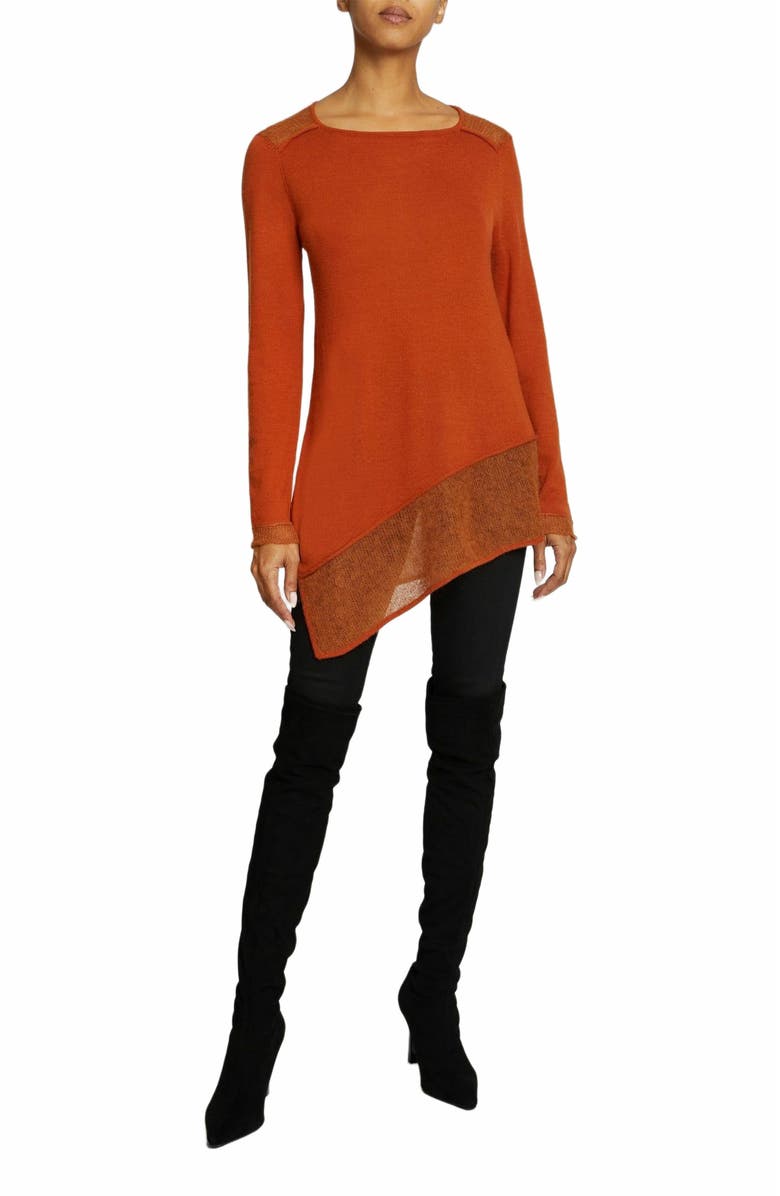 Santorelli Wella Asymmetrical Knit Sweater In Merino Wool, Alternate, color, Sedona Orange